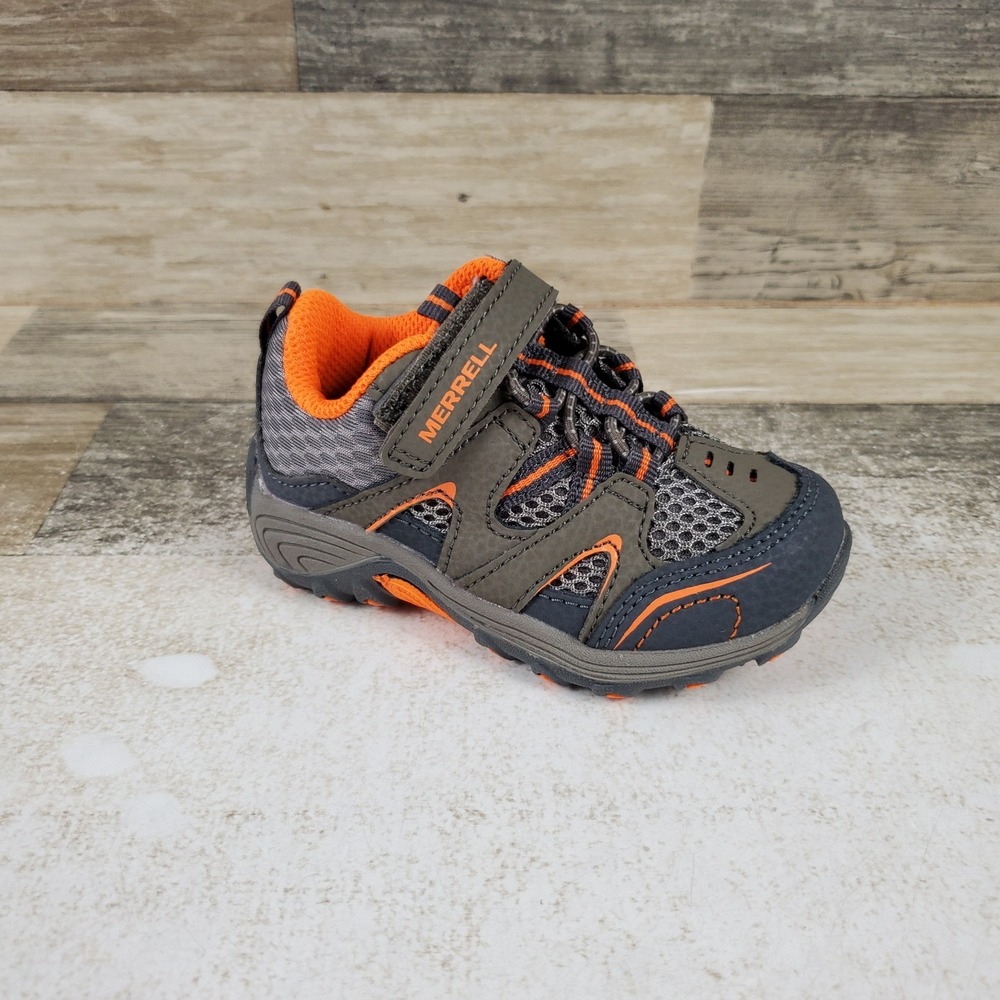 Merrell Trail Chaser Boys Shoes Sz 5.5 M Gunsmoke Mesh Bungee Laces Hook & Loop